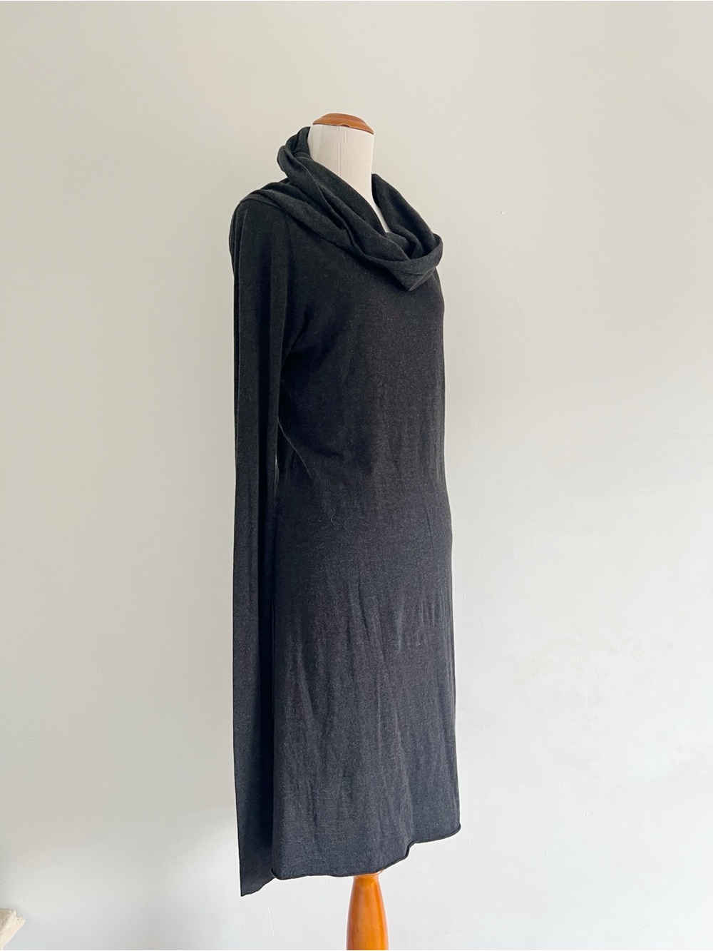 Rick Owens Lilies dark gray knit midi dress long sleeve fold collar cowl neck 10 - Picture 8 of 16
